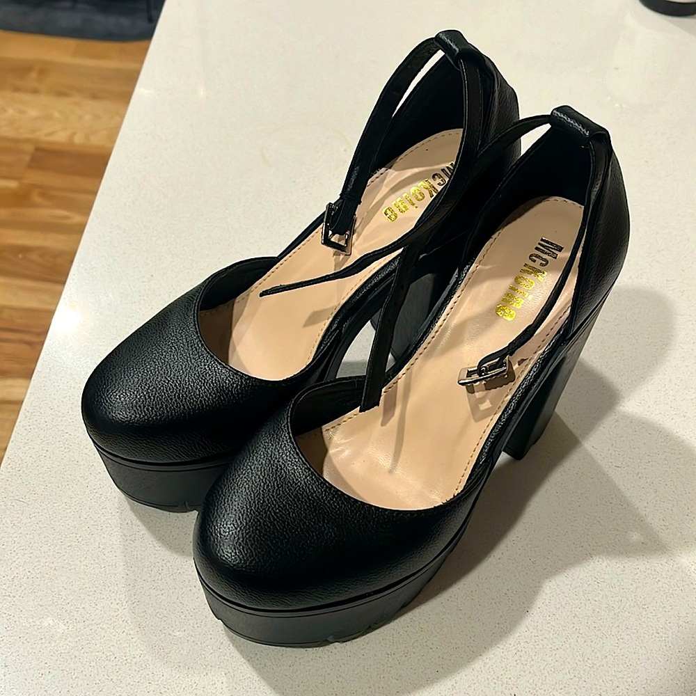 Chunky Black heels, Sparkle buckle strap